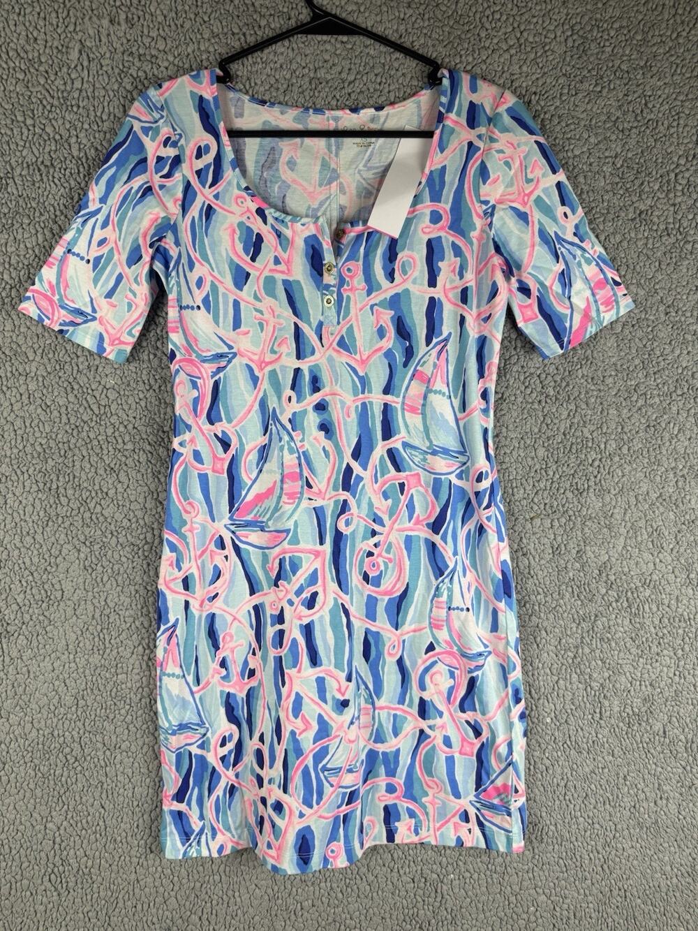 NWT Lilly Pulitzer NWT Gavyn Dress Skim Blue Reel Nauti Cotton Jersey Dress XS